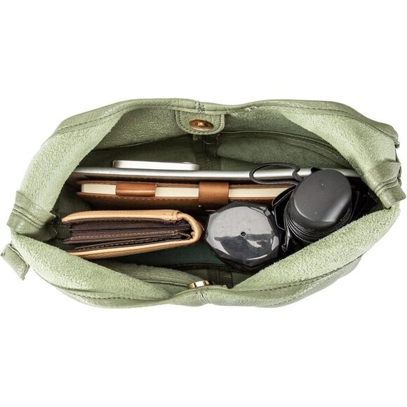 Women Green Imported Vegan Leather Ultra Soft Foldable Shoulder Slouchy Bag - Picture 4 of 6